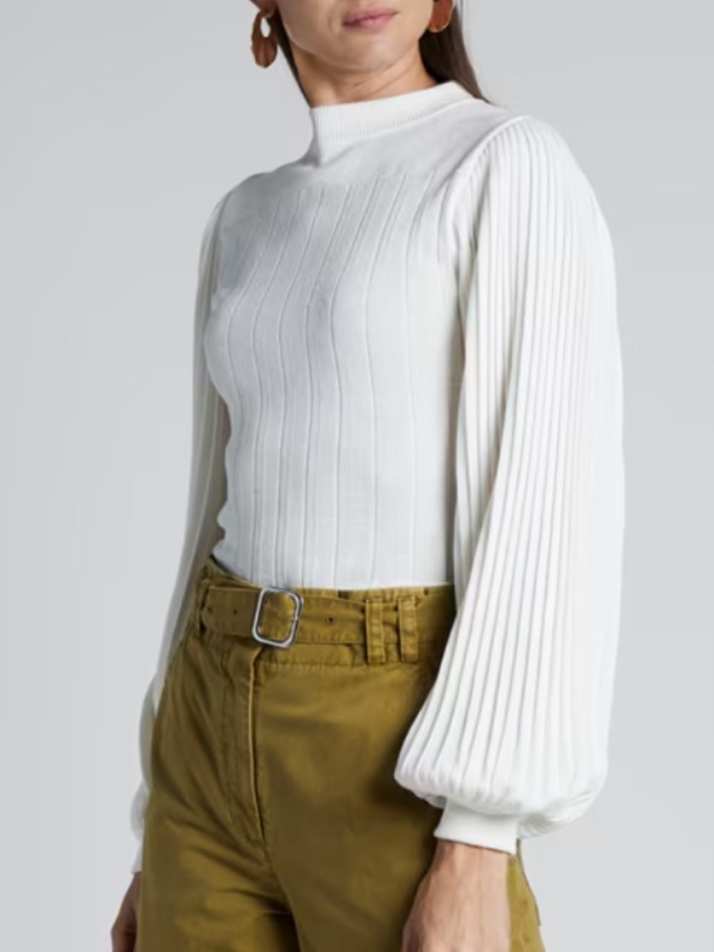 Proenza Schouler White Label Pleated Rib Knit Balloon-Sleeve Top